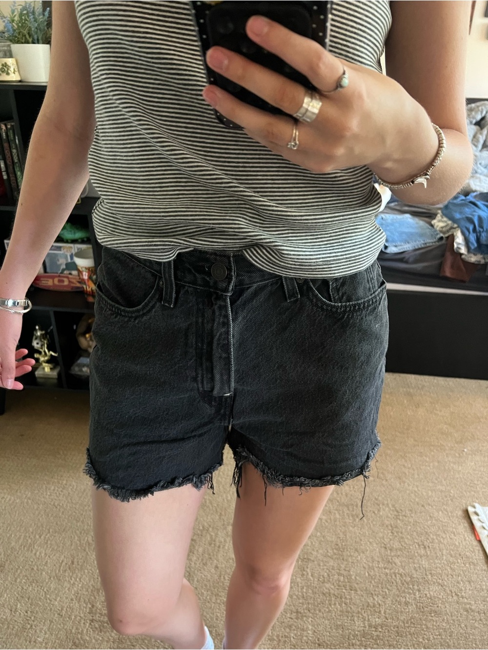 Black denim shorts